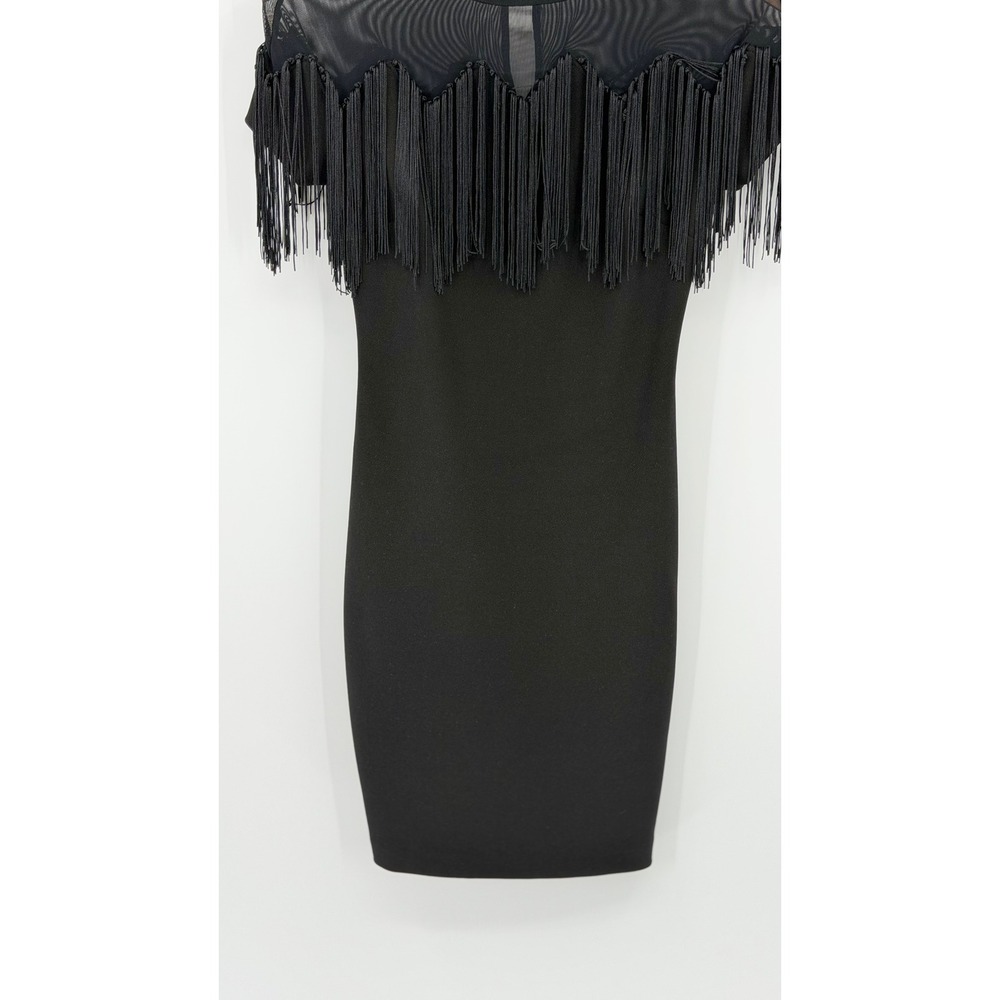 Marciano XS Bodycon Little Black Dress Fringe Mesh Sheer Glam Cocktail Party - Picture 3 of 8